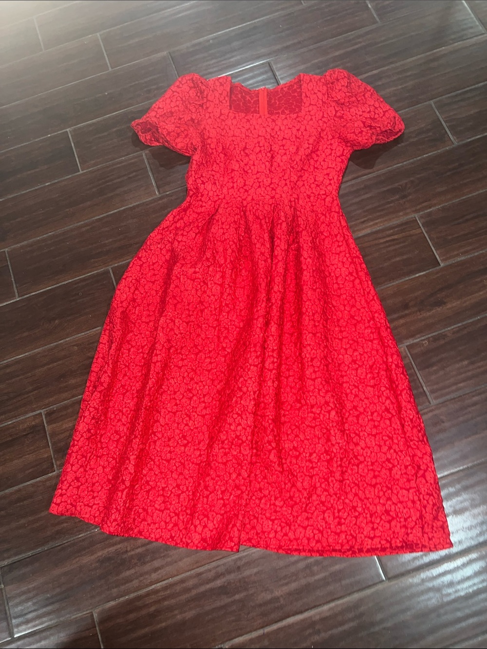 Red Floral Lace Midi Dress